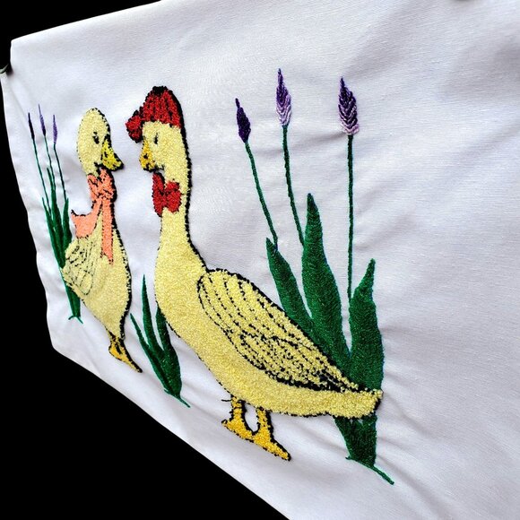 Punch Needle Embroidered Pillowcase Duck Mr and Mrs 26 x 15 Inch Boho Decor - Picture 7 of 12